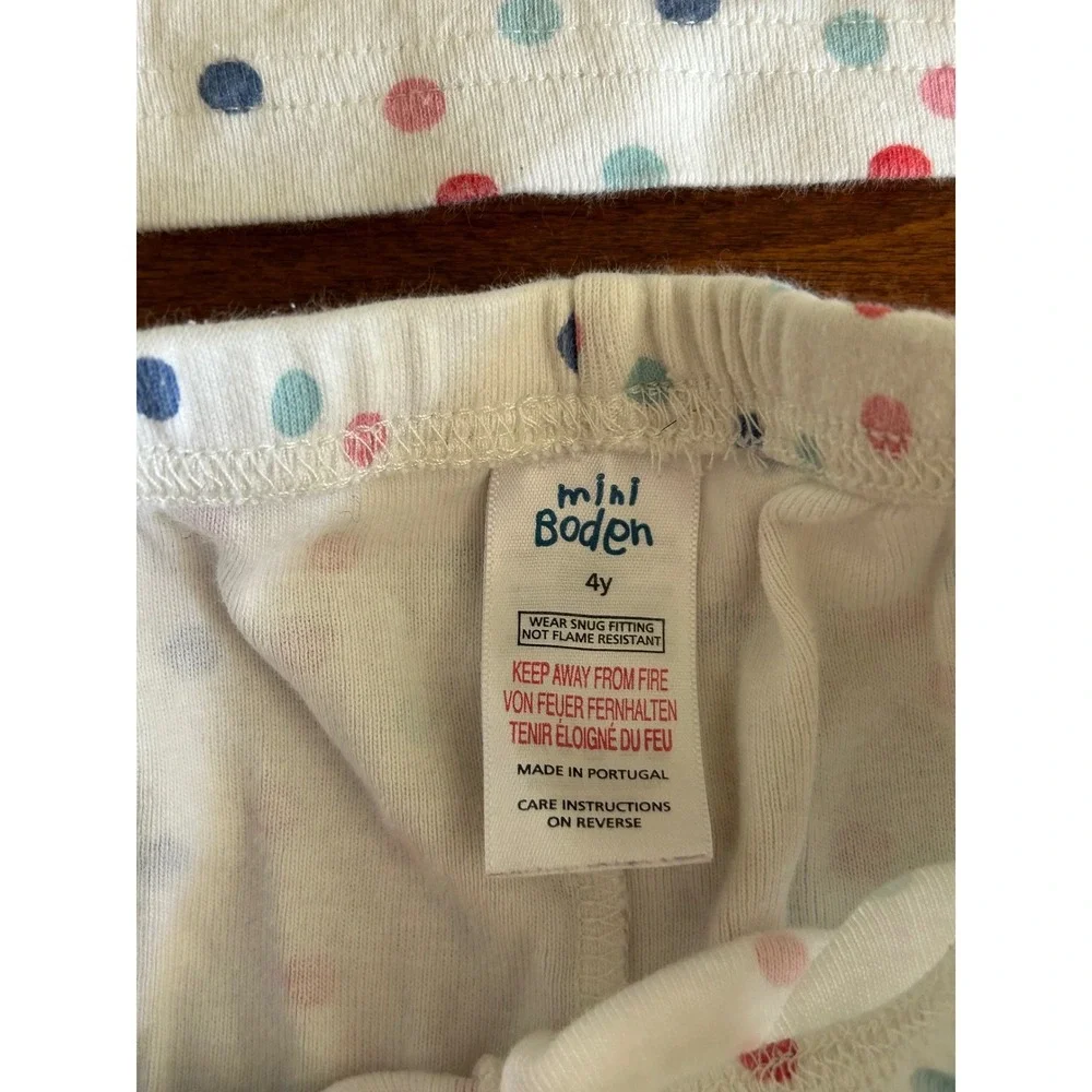 Mini Boden Kids Girls Polka Dot Pajama Set White Multi Color Cotton 2pc Size 4